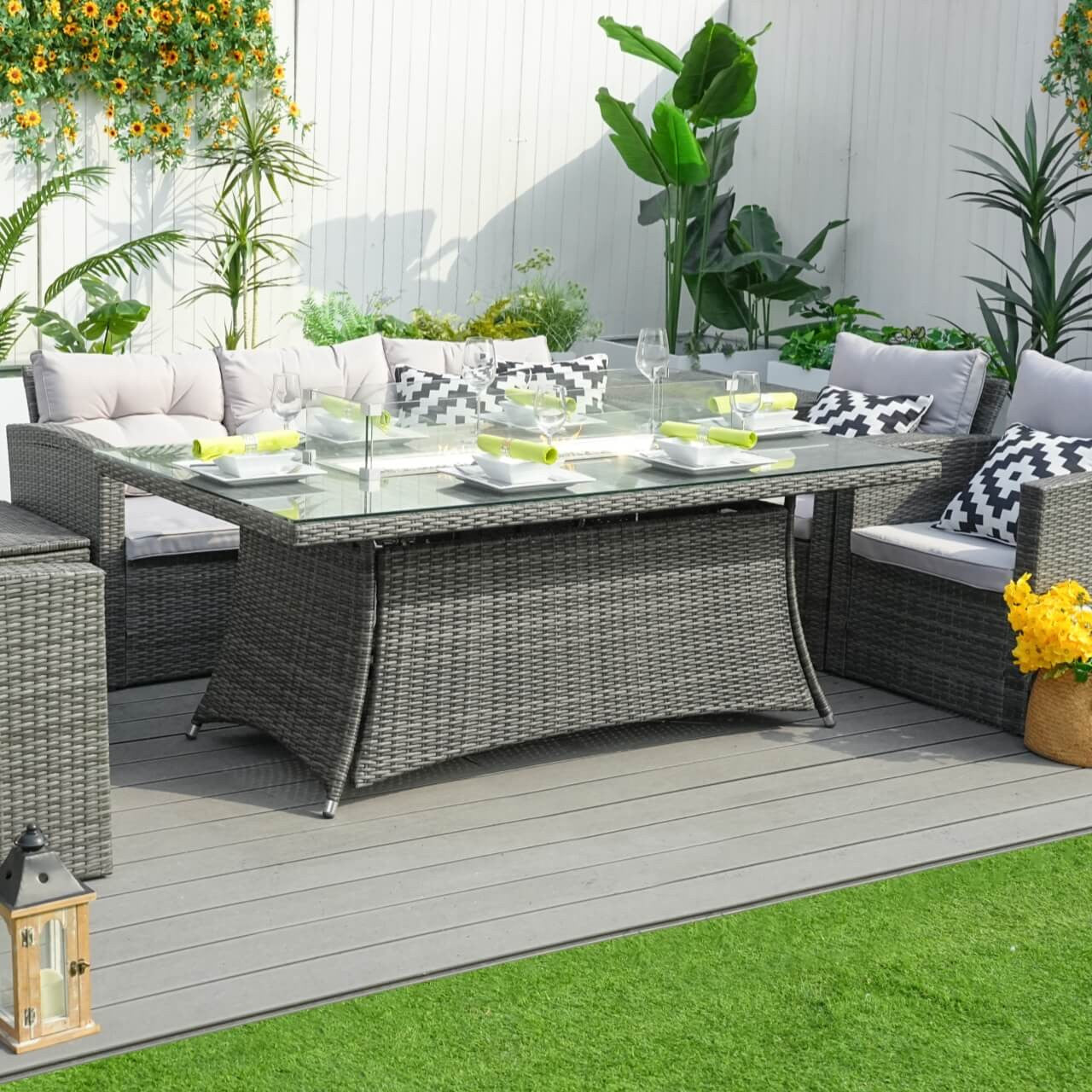 Direct Wicker Patio Perfection with Rectangular Fire Pit Glass Tabletop Furniture Set PAG-1506R