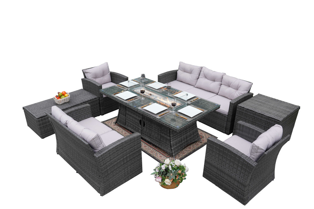 Direct Wicker Direct Wicker's Outdoor Patio Furniture Set with Rectangular Fire Pit Table in Elegant Brown or Chic Gray