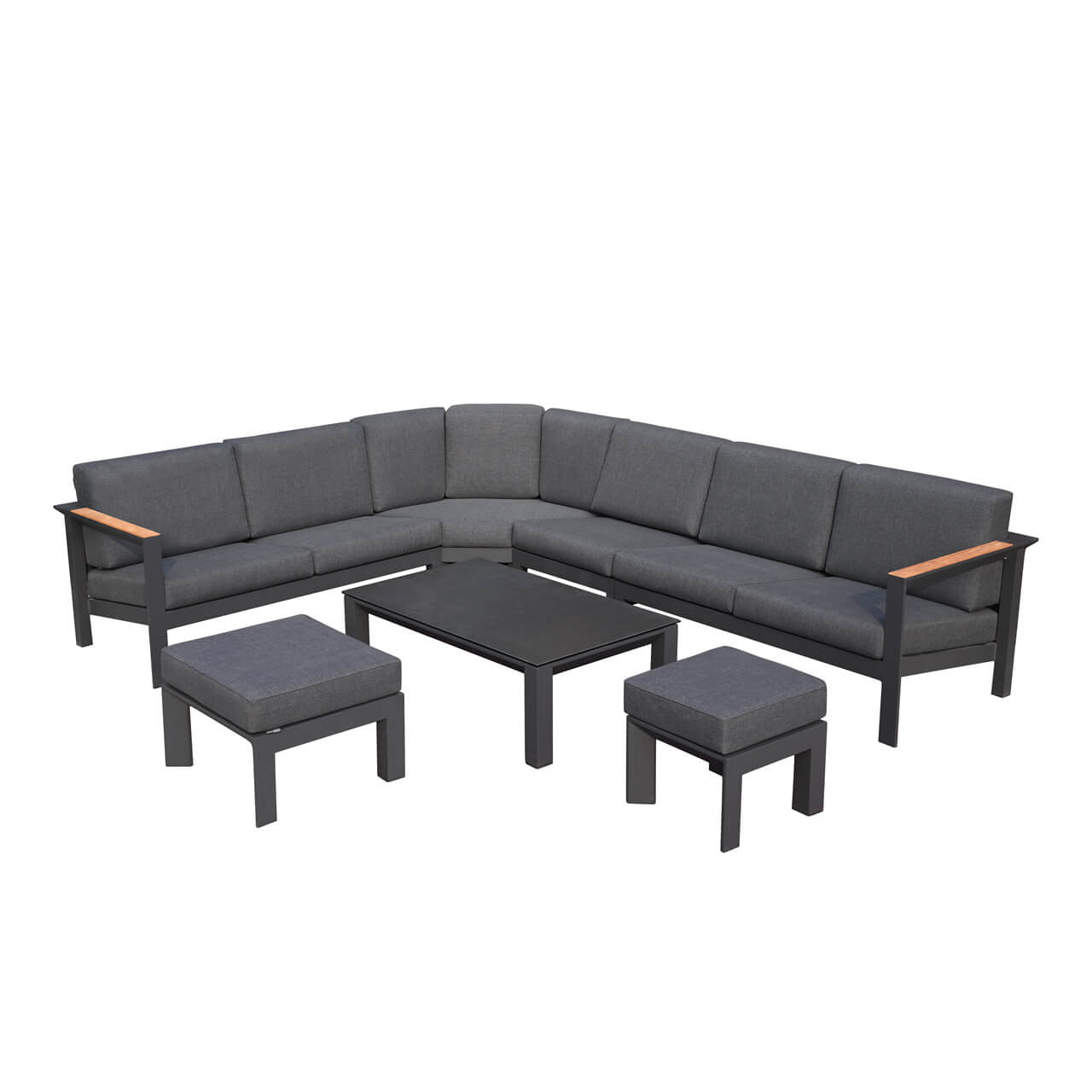 7-Piece Aluminum Patio Seating Sofa Set with Dark Gray Cushion and Teak Armrest