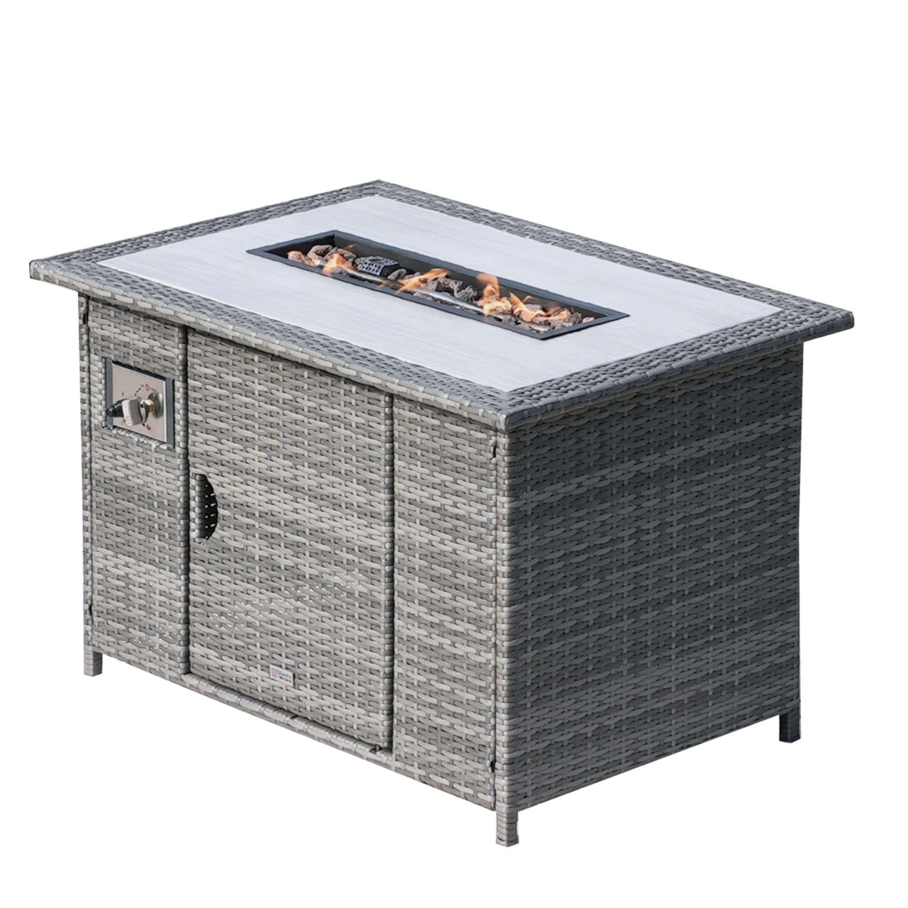 Direct Wicker 5-Piece Outdoor Patio Fire Pit Set Fire Pit Table with Seating Sofas in Gray