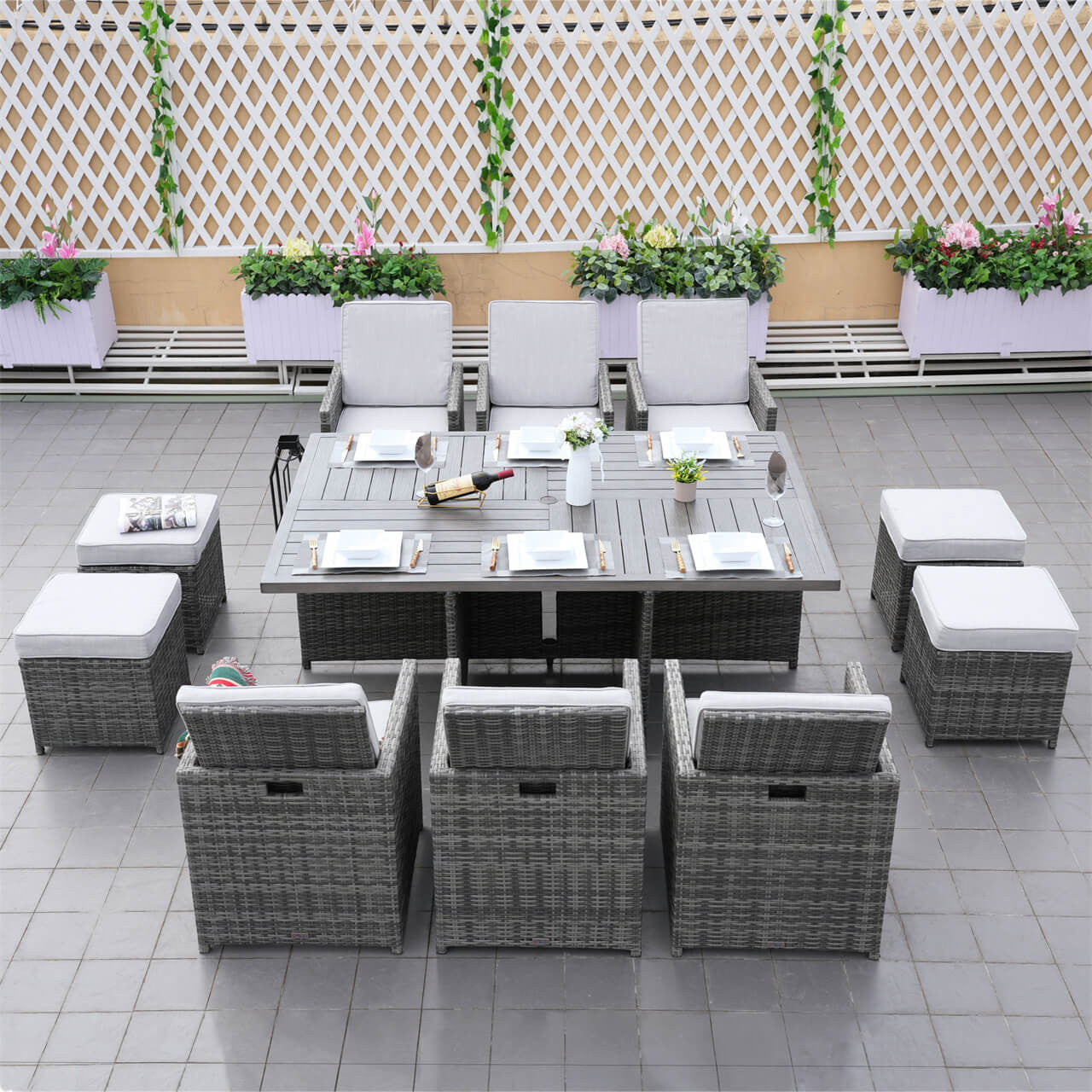 Direct Wicker's Patio Dining Set with 10 Seats and Aluminum Table - PAD-3234TA