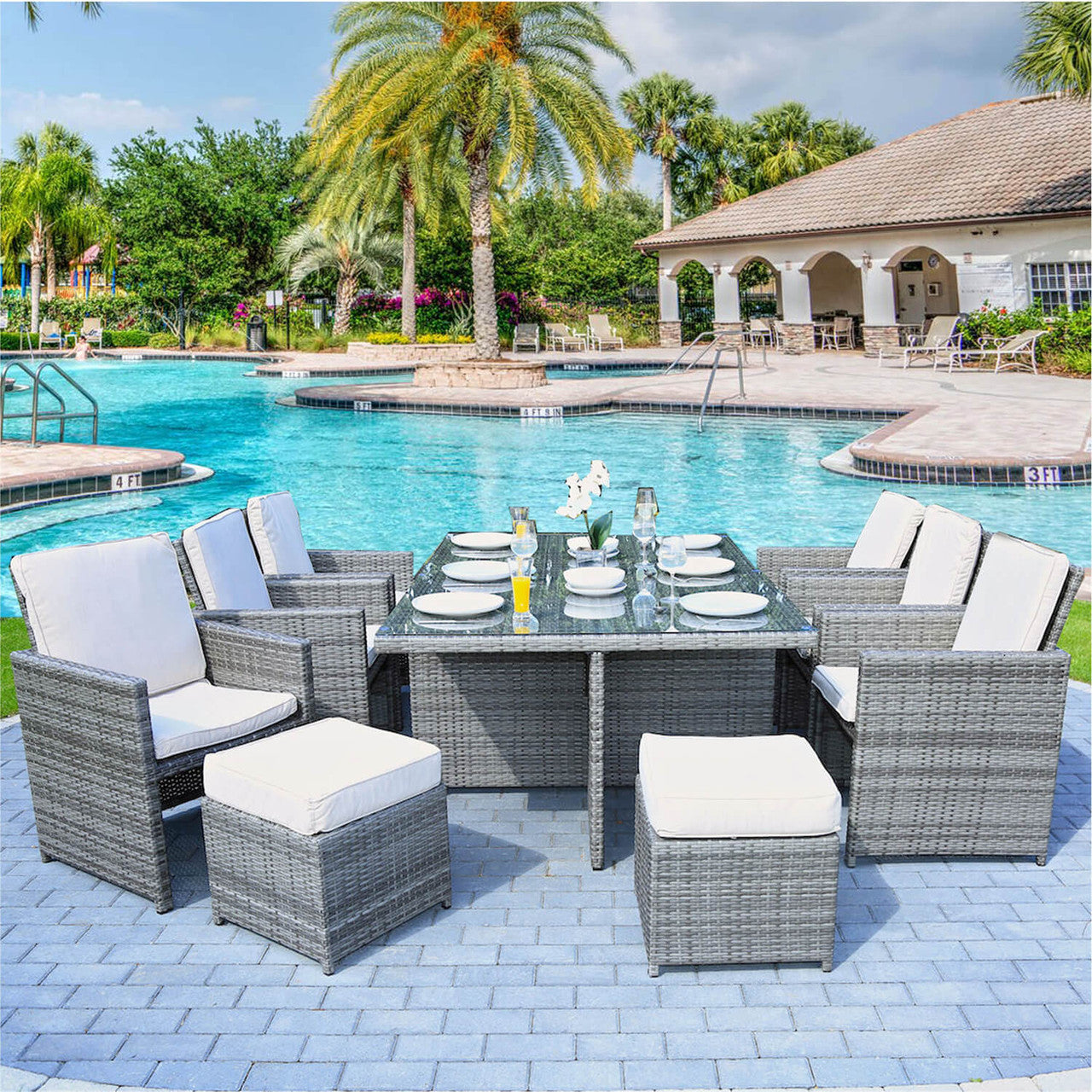 Direct Wicker's Patio Dining Set with 6 Seats, Rectangular Table, and Chairs - PAD-3234