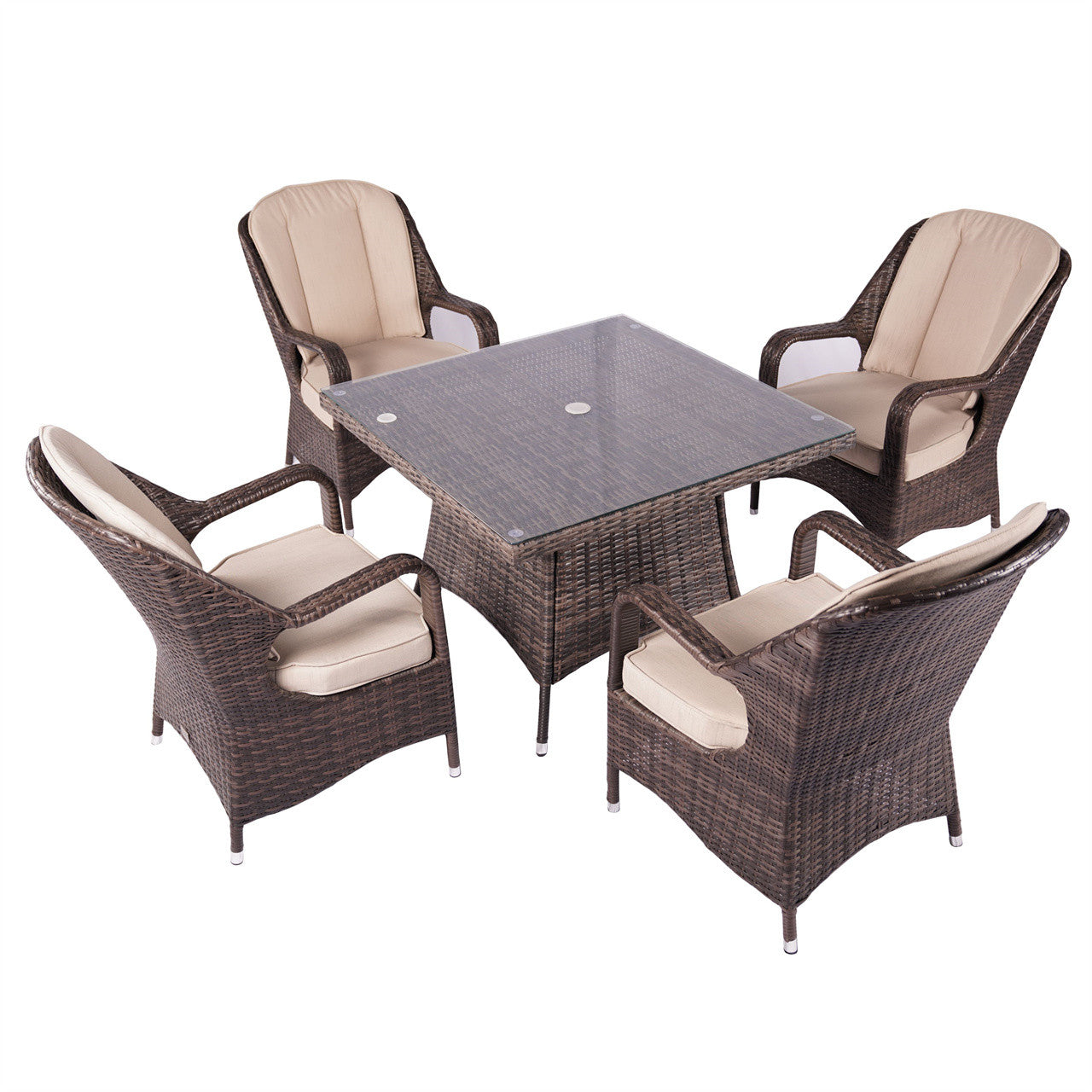 Direct Wicker Patio 5-Piece Aluminum and Wicker Dining Set with Square Table