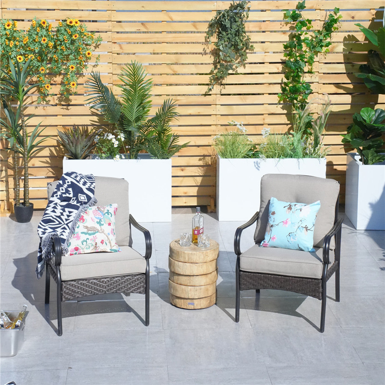 Direct Wicker Patio 2-Pieces Chairs with Side Table for Garden