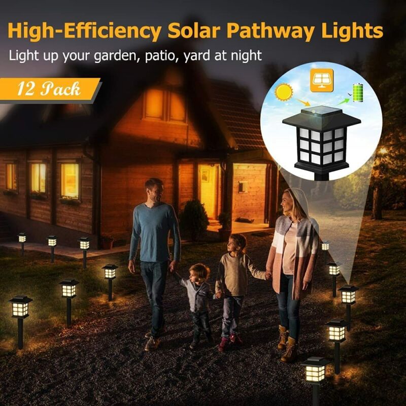 12Pack Solar Garden Lights Outdoor Waterproof Landscape LED Lights Pathway Yard by Plugsus Home Furniture