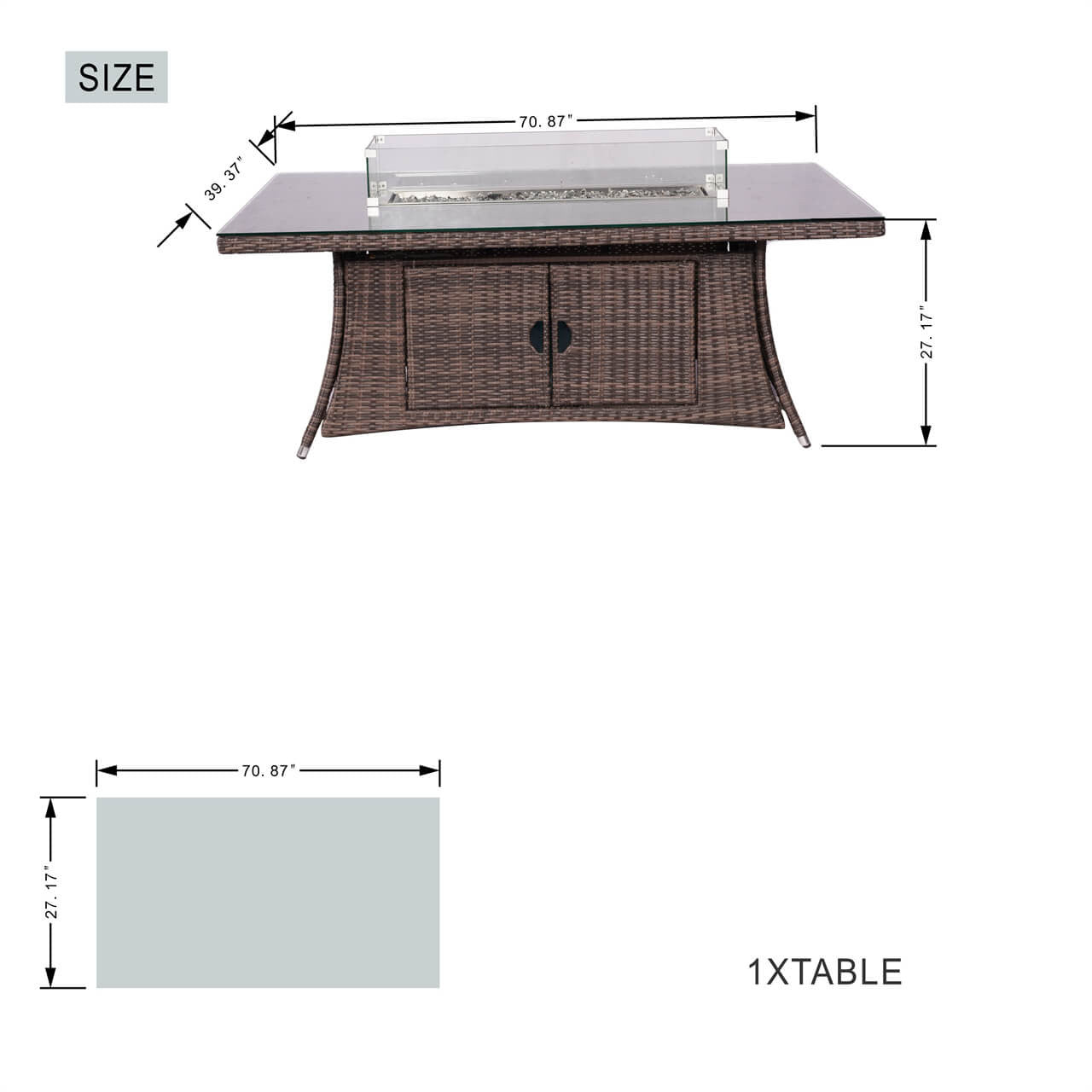 Direct Wicker's 6 Seats Rectangle Patio Fire Pit Set - PAG-1106R