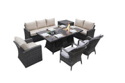 Direct Wicker 7-Piece Patio Gray Rattan Firepit Dining Table Set with Ice Bucket