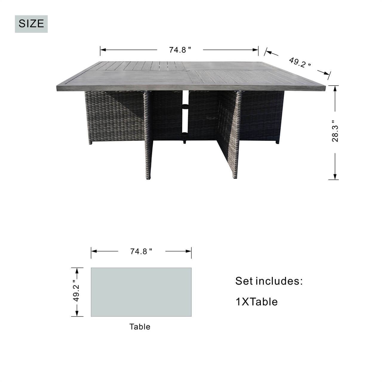 Direct Wicker Patio Dining Table for 6 Aluminum Table in Brown or Gray