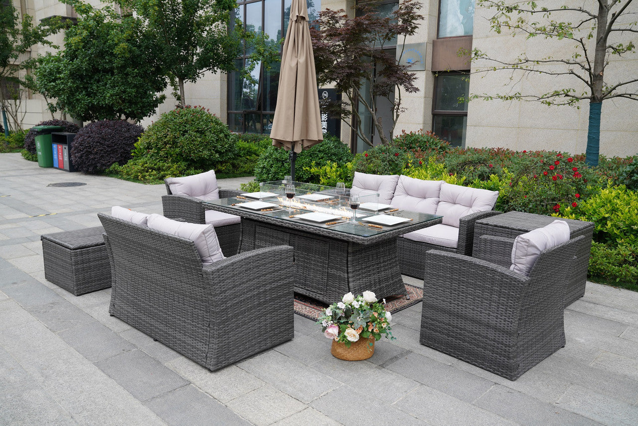 Direct Wicker Direct Wicker's Outdoor Patio Furniture Set with Rectangular Fire Pit Table in Elegant Brown or Chic Gray