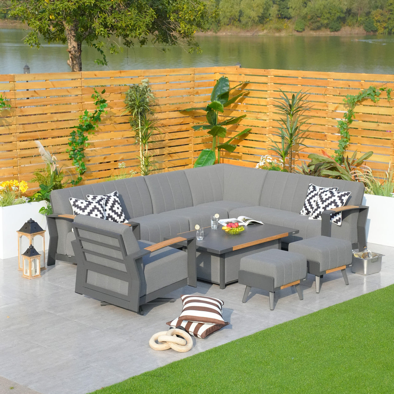 Direct Wicker Dark Gray Patio Seating Sofa Set with Aluminum Table and Cushions