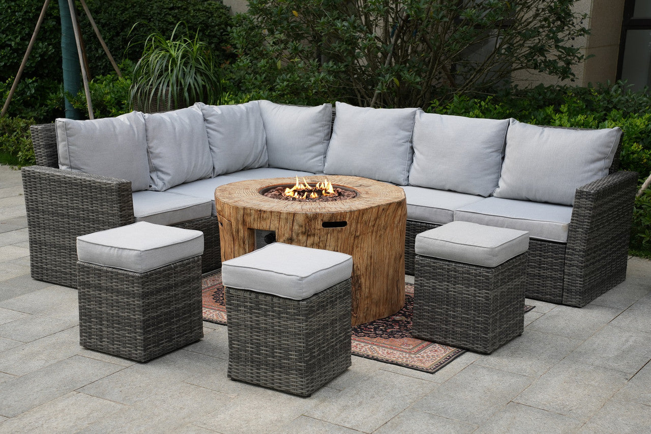 Direct Wicker 8-Piece Gray Wicker Patio Fire Pit Seating Set