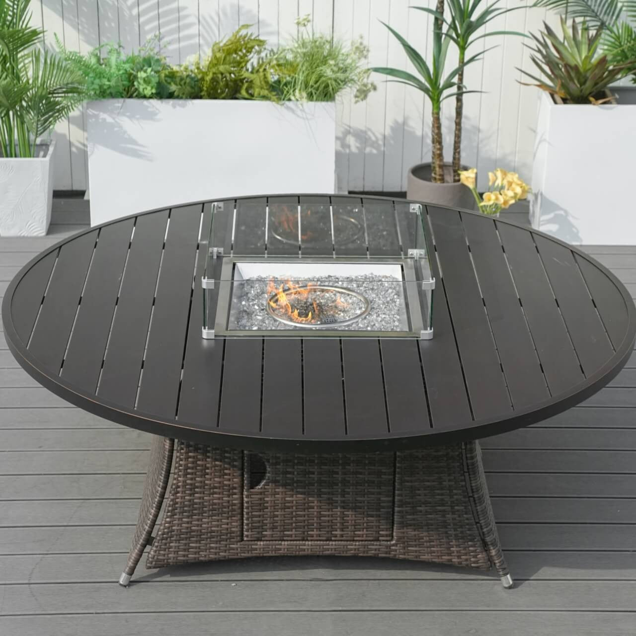 Direct Wicker's 8 Seats Round Fire Pit Set with Aluminium Tabletop & Rattan Chairs PAG-1108A