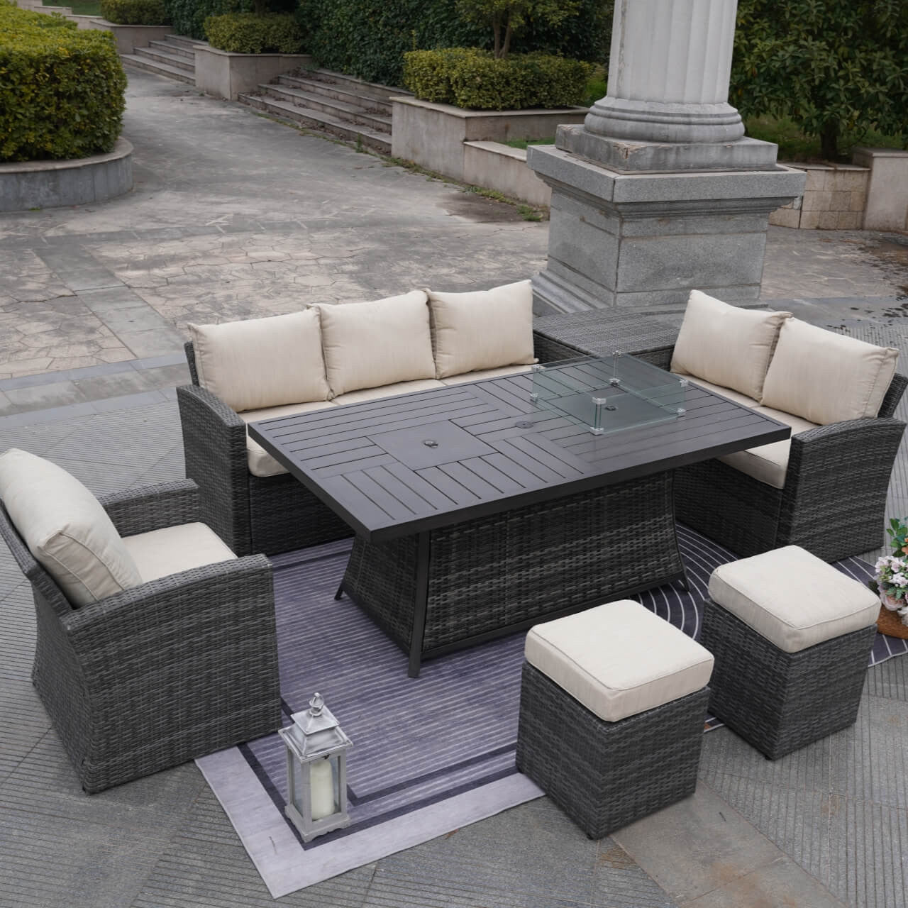 Direct Wicker's 7-Piece Wicker Patio Conversation Sofa Set Fire Pit Table with Ice Bucket PAG-2406BFI