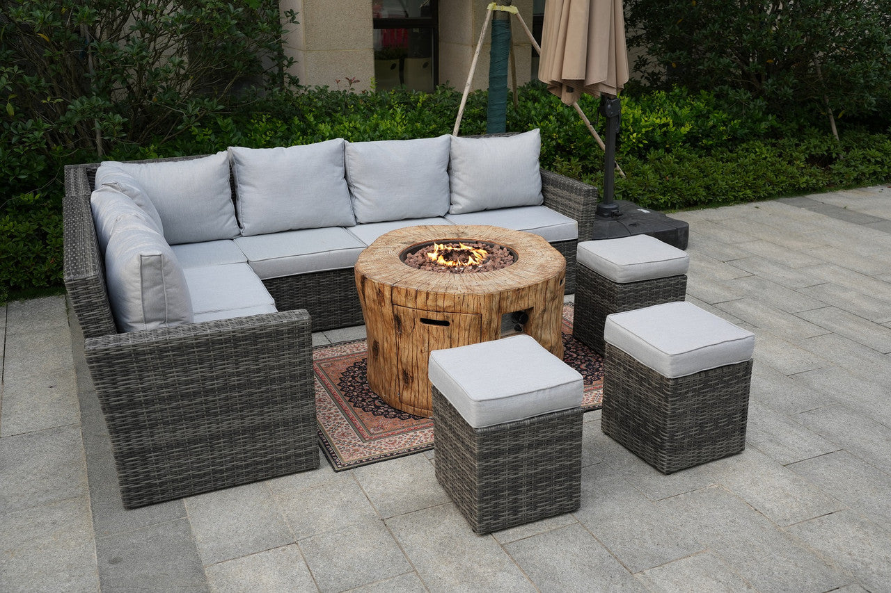 Direct Wicker 8-Piece Gray Wicker Patio Fire Pit Seating Set