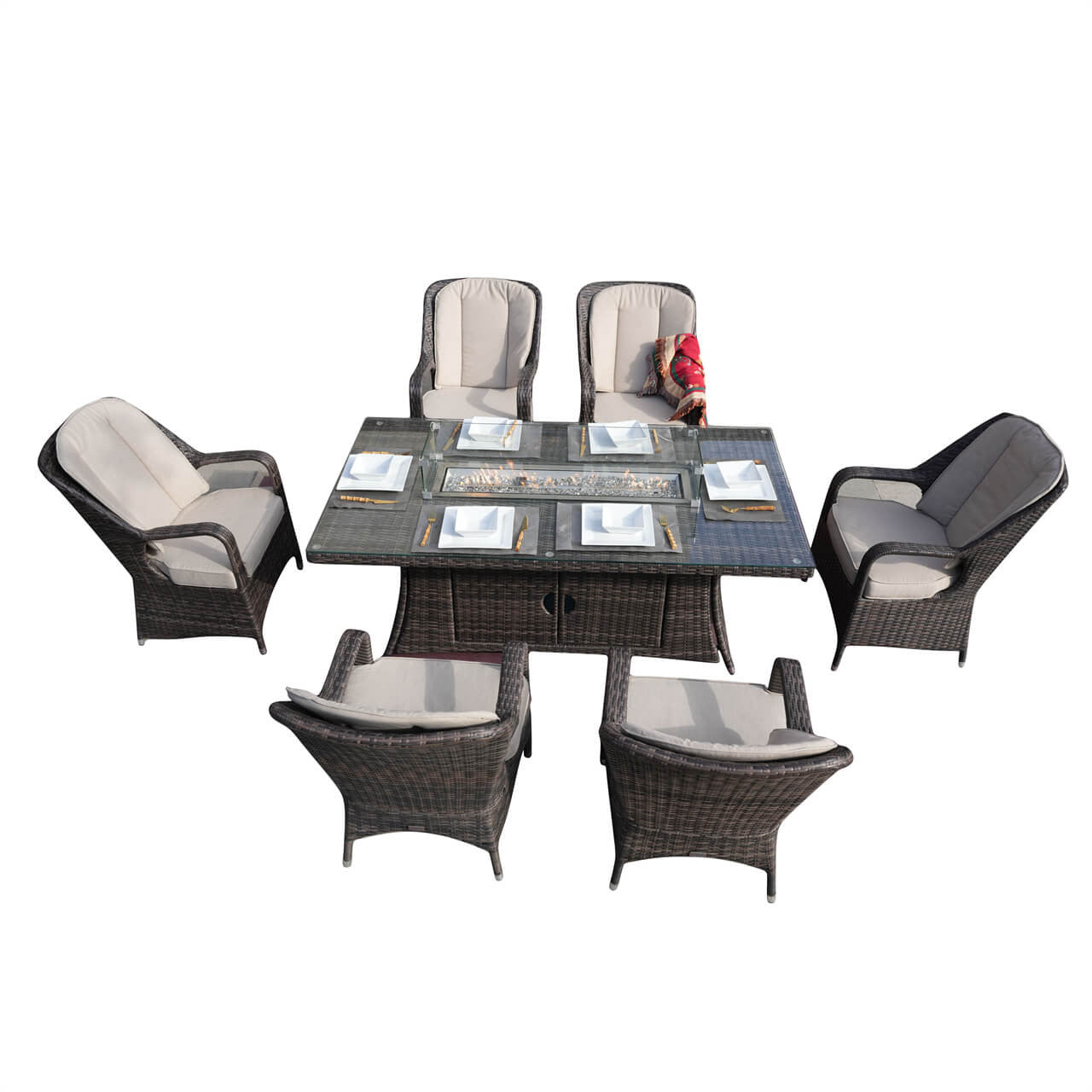 Direct Wicker's 6 Seats Rectangle Patio Fire Pit Set - PAG-1106R