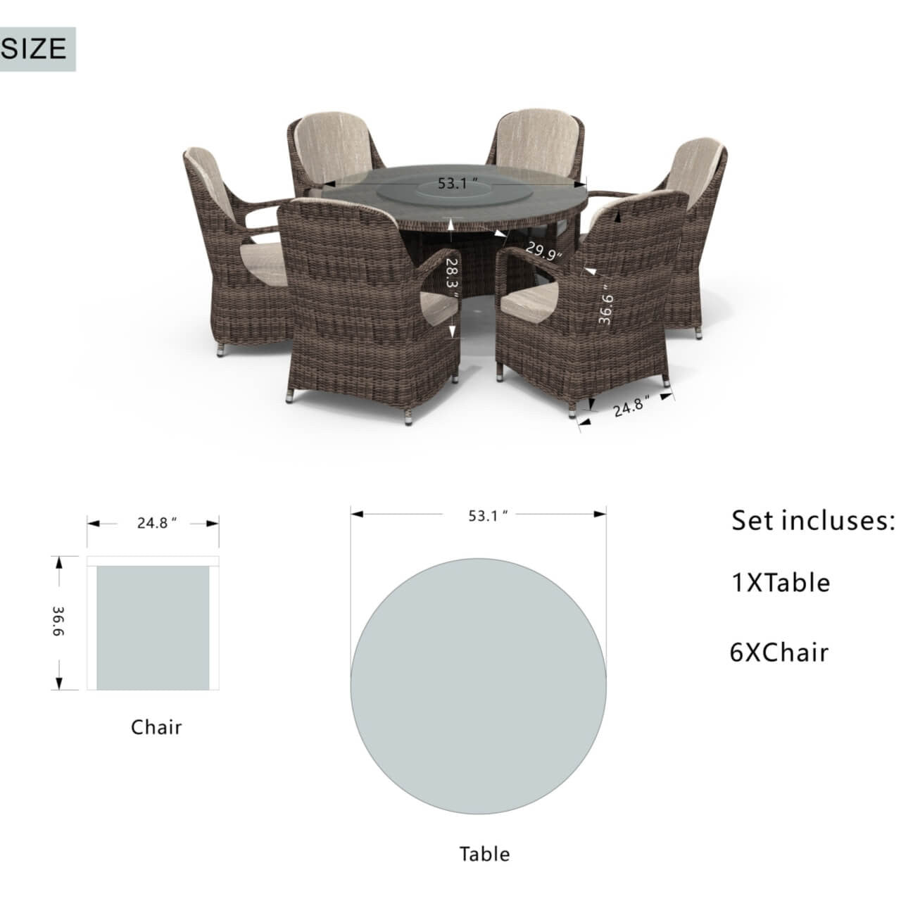 Direct Wicker Patio 7-Pieces Brown Wicker Dining Set with Round Table PAD-1711 Set