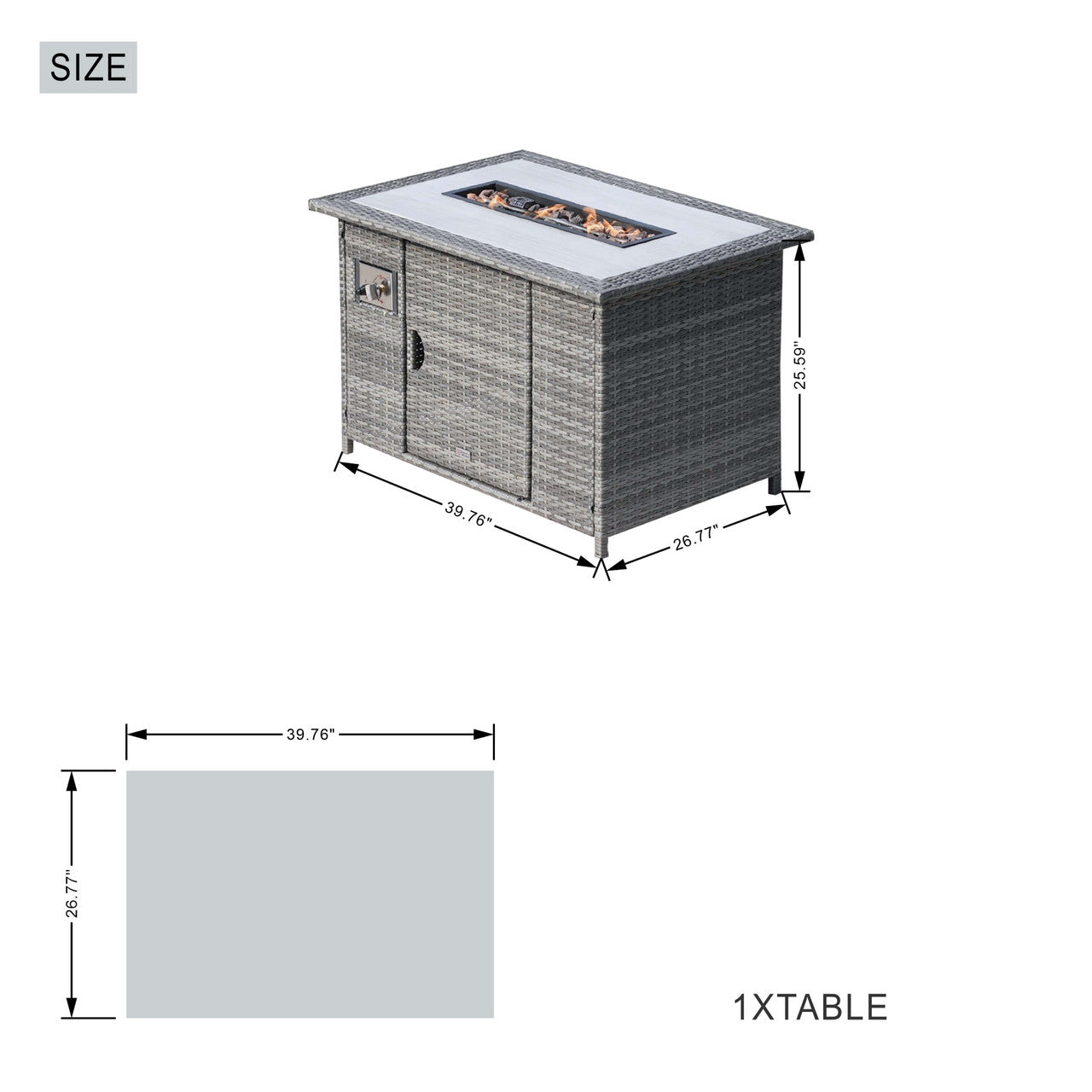 Direct Wicker 5-Piece Outdoor Patio Fire Pit Set Fire Pit Table with Seating Sofas in Gray