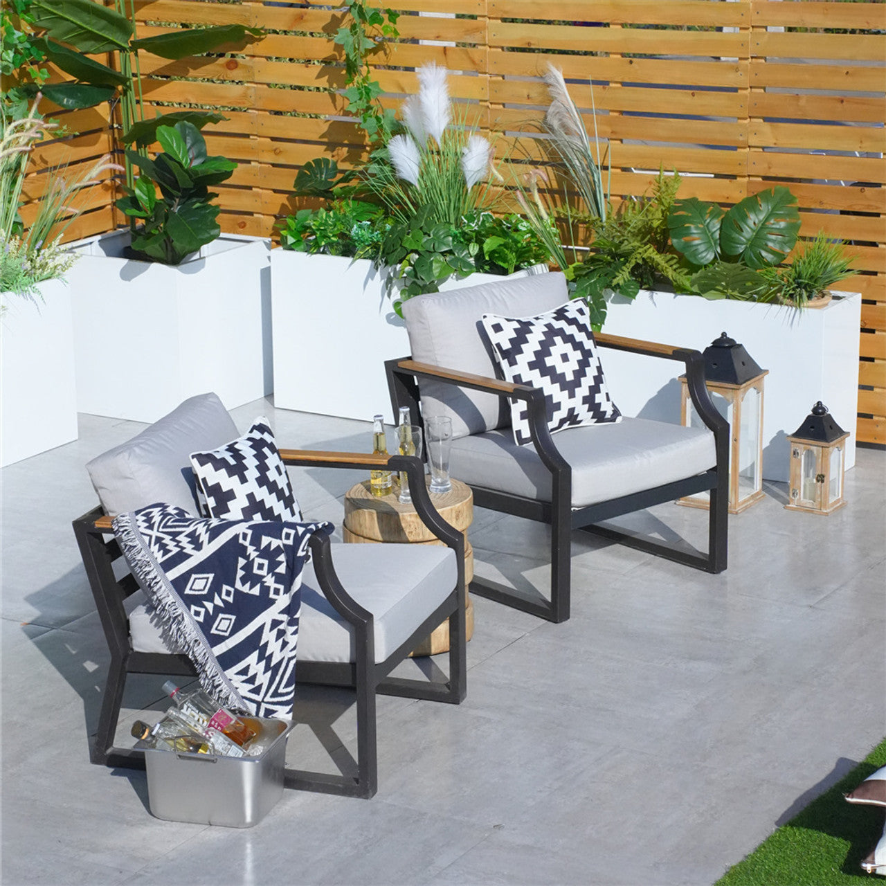 Direct Wicker Patio 2-Pieces Chairs with Side Table for Garden