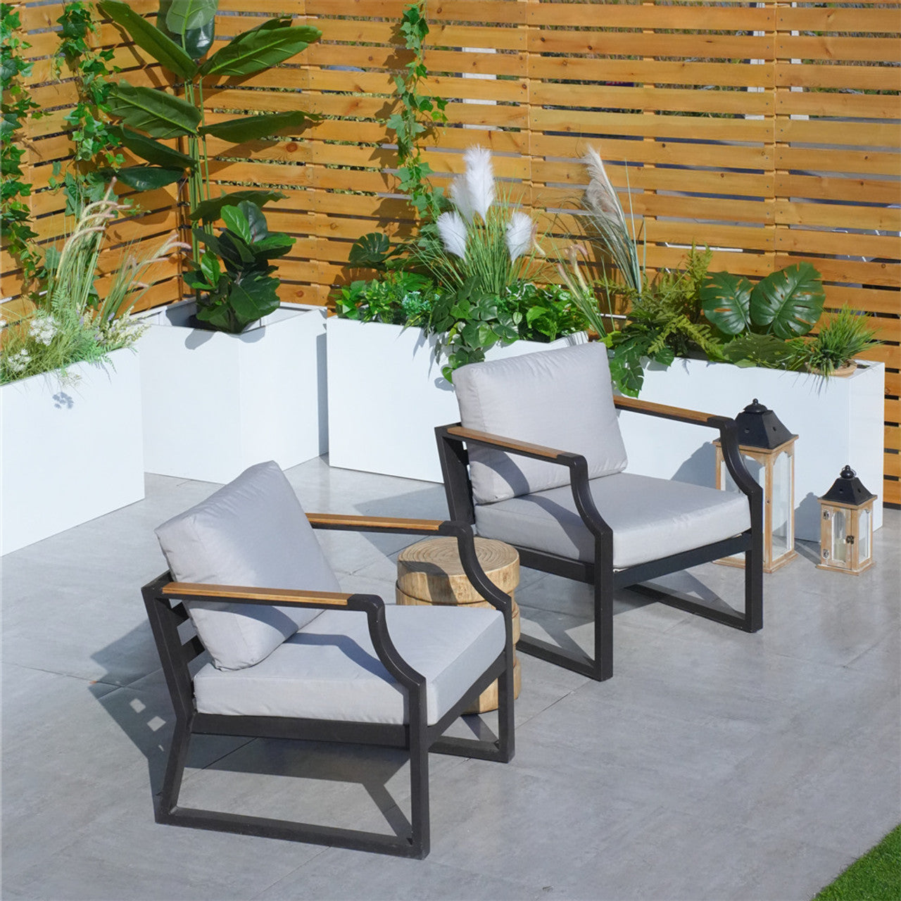 Direct Wicker Patio 2-Pieces Chairs with Side Table for Garden