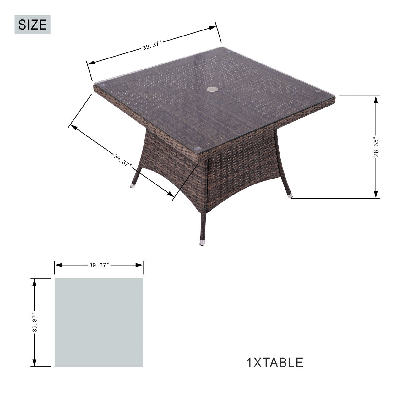 Direct Wicker Patio 5-Piece Aluminum and Wicker Dining Set with Square Table