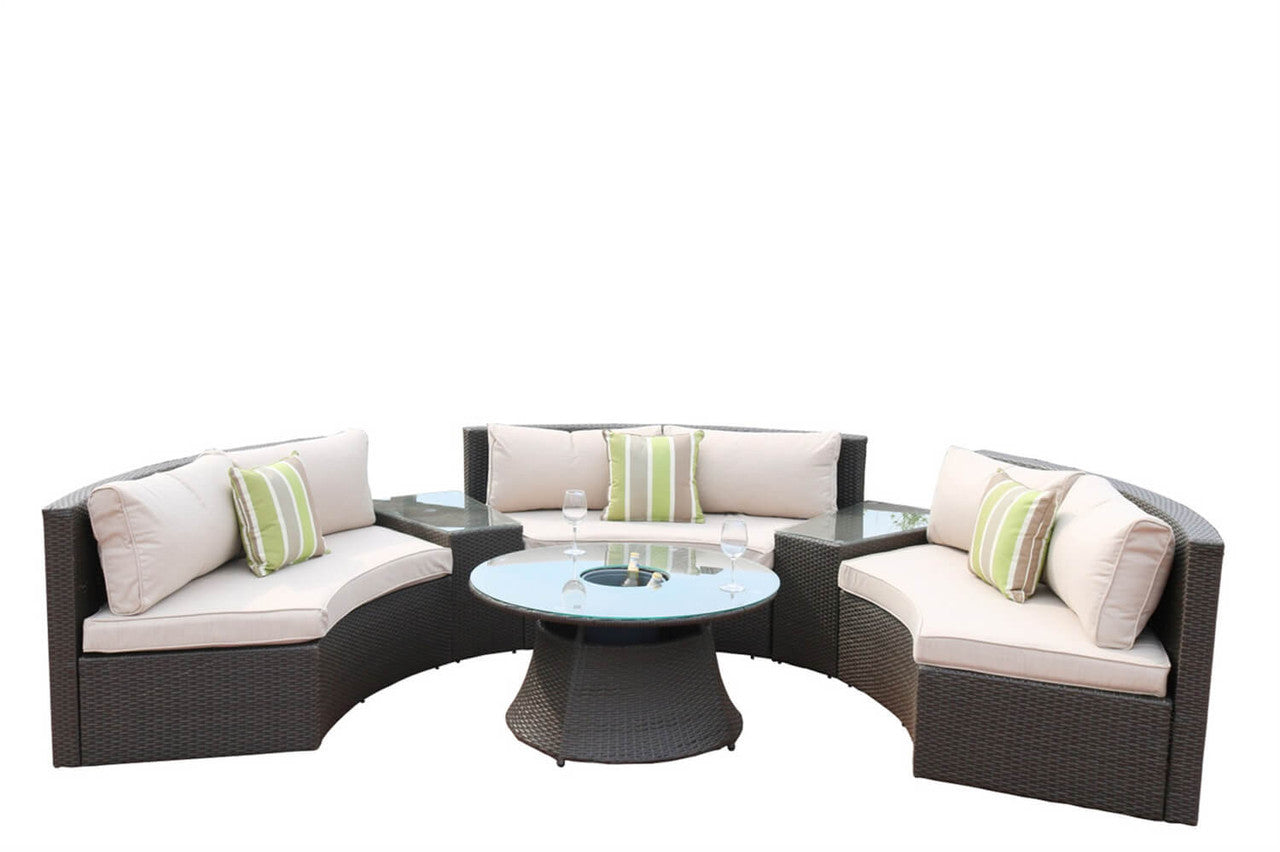 Direct Wicker's Outdoor Furniture Half-Moon Wicker Sofa Set with Coffee Table