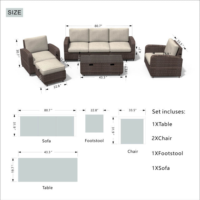 Direct Wicker's 5 Seats Patio Conversation Sofa Set PAS-1515