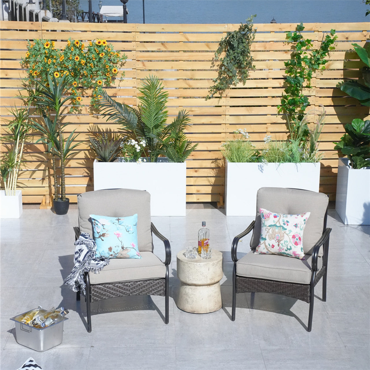 Direct Wicker Patio 2-Pieces Chairs with Side Table for Garden