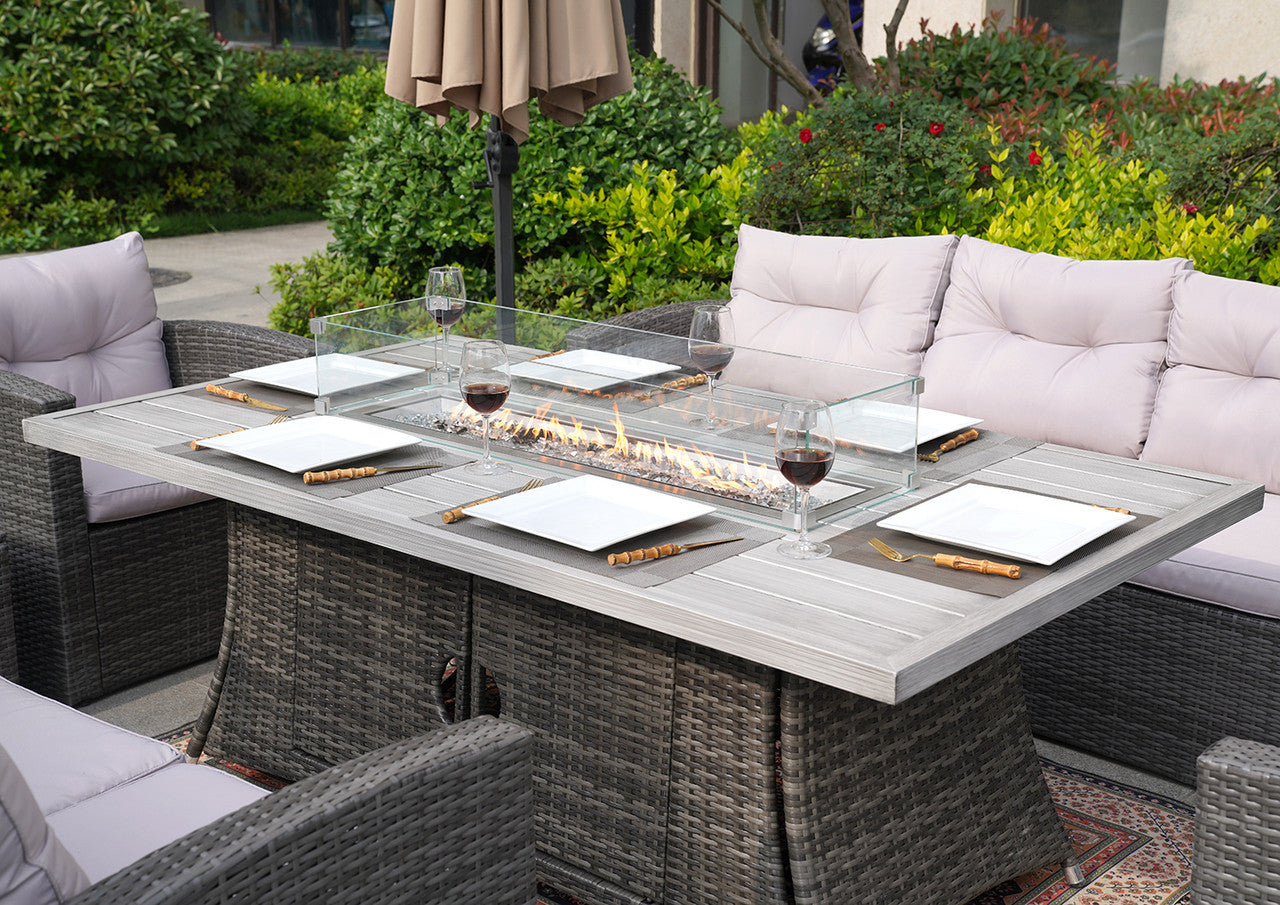 Direct Wicker Direct Wicker's Outdoor Patio Furniture Set with Rectangular Fire Pit Table in Elegant Brown or Chic Gray