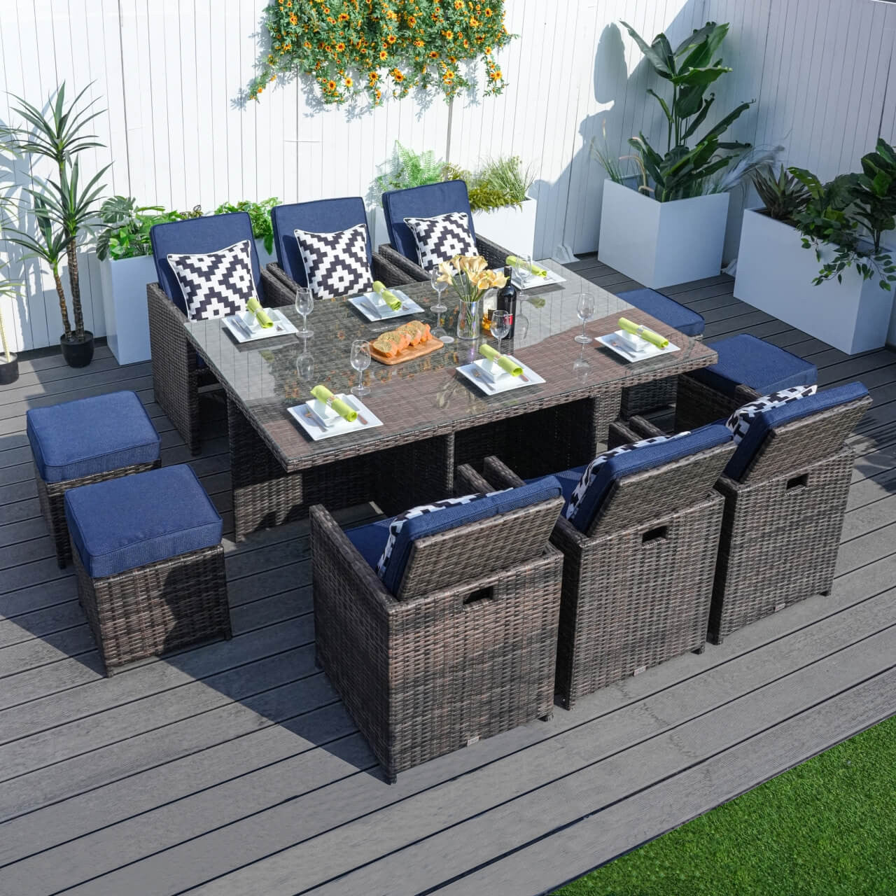 Direct Wicker's Patio Dining Set with 6 Seats, Rectangular Table, and Chairs - PAD-3234