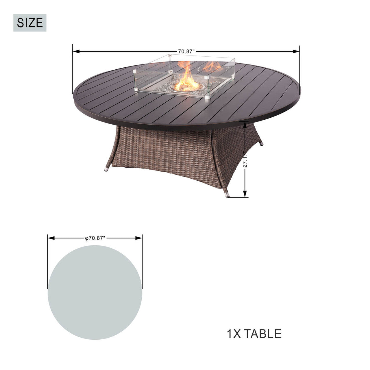 Direct Wicker's 8 Seats Round Fire Pit Set with Aluminium Tabletop & Rattan Chairs PAG-1108A