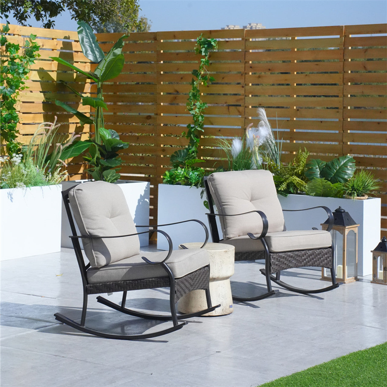 Direct Wicker Patio 2-Pieces Chairs with Side Table for Garden