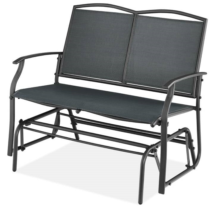 Fast Furnishings 2 Seat Mesh Patio Loveseat Swing Glider Rocker with Armrests in Charcoal