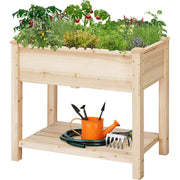 Fast Furnishings Solid Wood 2-Tier Raised Garden Bed Planter Bed with Bottom Storage Shelf
