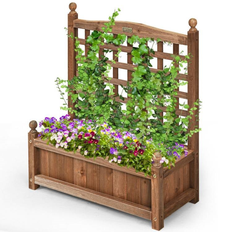 Fast Furnishings Natural Fir Wood Outdoor Garden Planter Box with 30-inch High Trellis