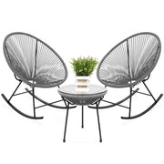 Fast Furnishings 3 Piece Grey Oval Patio Woven Rocking Chair Bistro Set