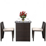 Fast Furnishings 3 Piece Compact Espresso/White Wicker Patio Cushioned Outdoor Chair Table Set