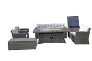 Direct Wicker Patio Rectangular Fire Pit Dining Table Sofa Set with Glass