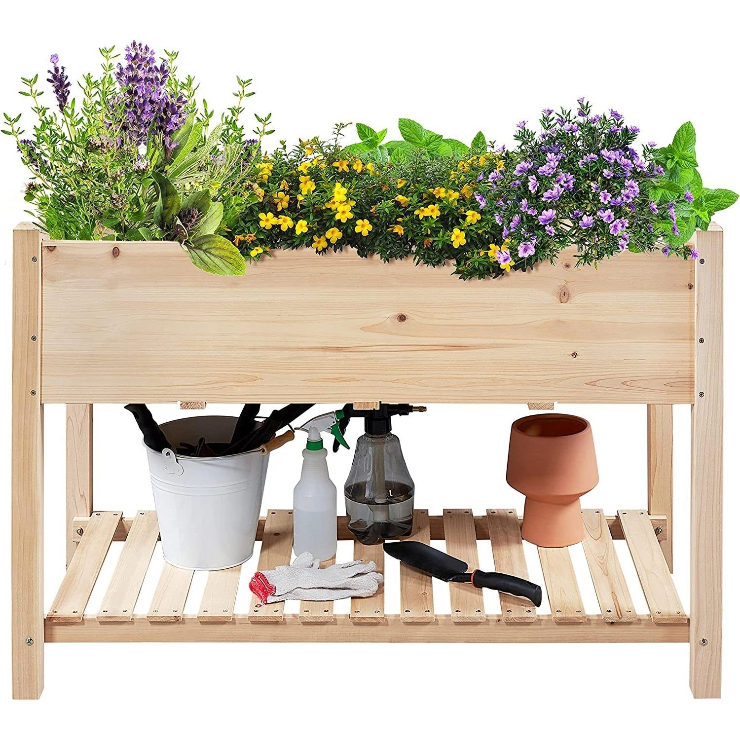 Fast Furnishings Solid Wood 2-Tier Raised Garden Bed Planter Box 4-ft x 2-ft x 32-inch High