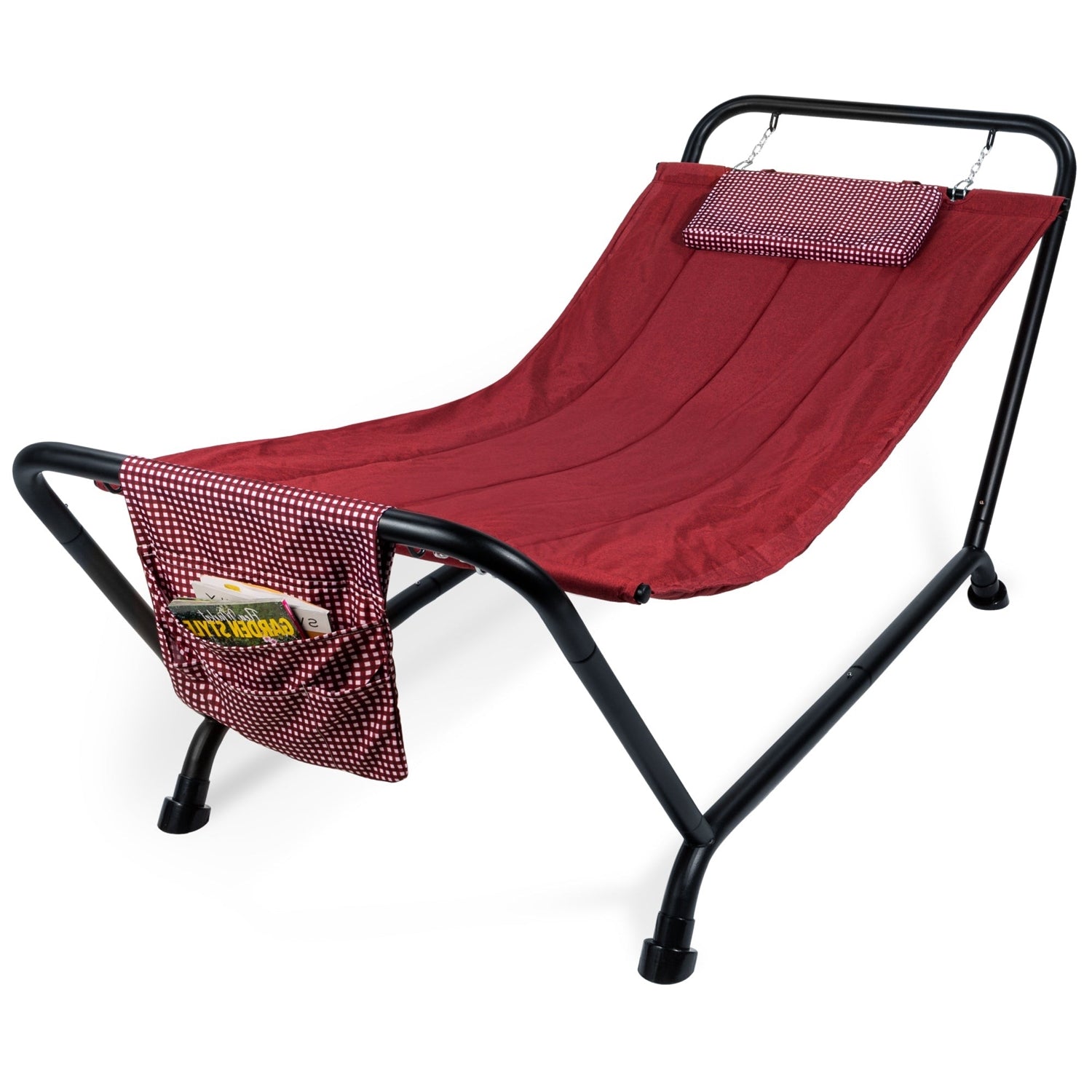 Fast Furnishings Red Waterproof Patio Hammock w/ Stand Pillow Storage Pockets