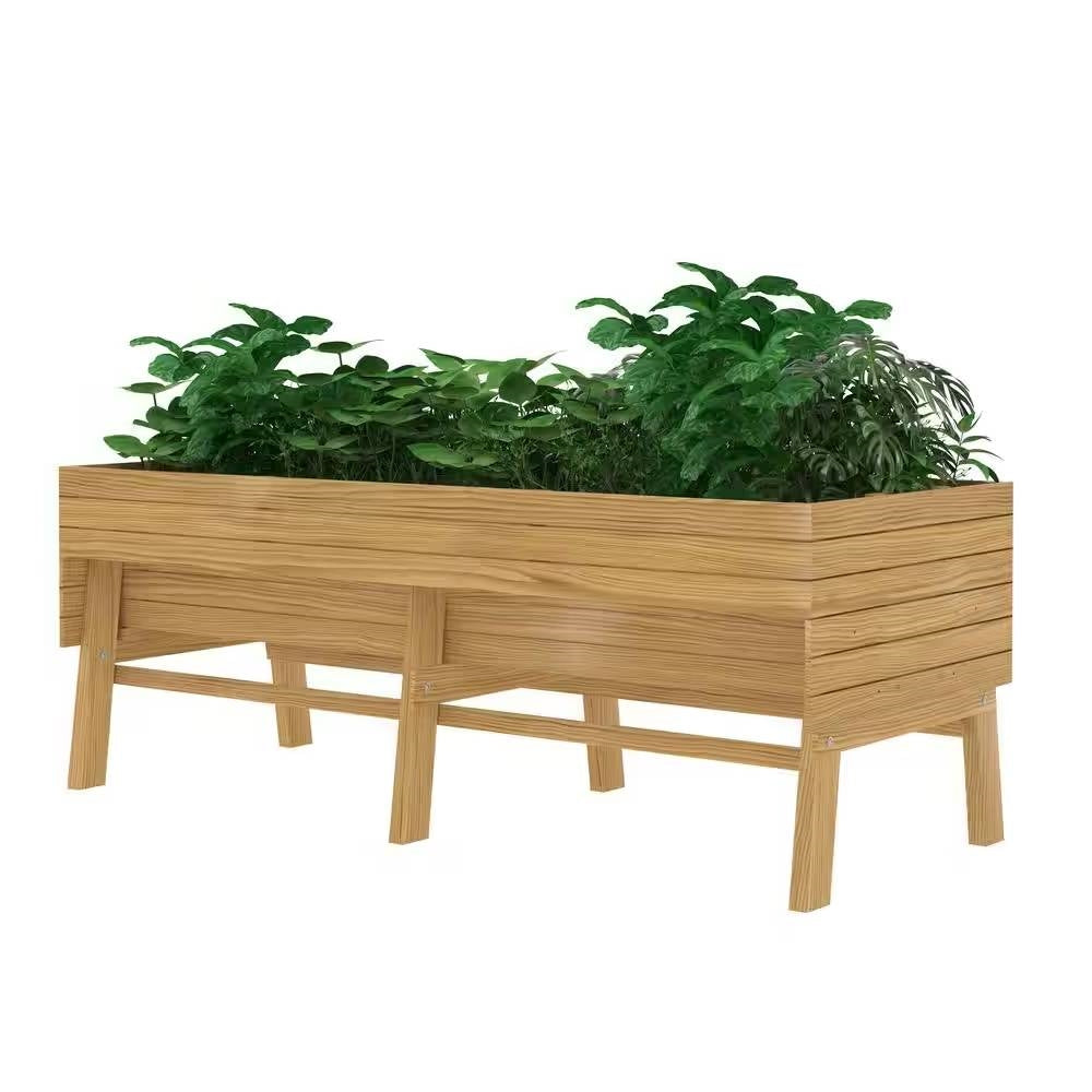 Fast Furnishings Outdoor Modern Natural Cedar Wood Raised Garden Bed Planter 70-inch x 31-inch