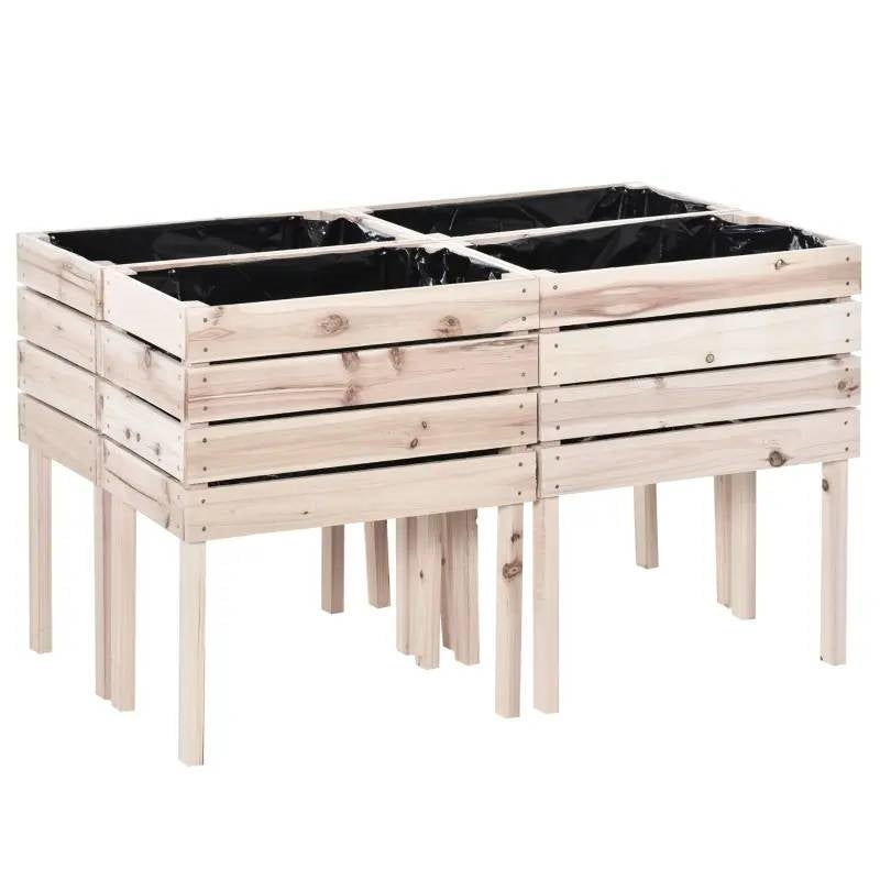 Fast Furnishings Farmhouse 4 Piece Wooden Elevated Raised Garden Bed Planter Box