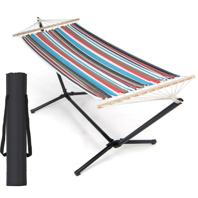 Fast Furnishings Portable Poly-Cotton Hammock with Stand and Carrying Case