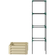 Fast Furnishings Beige Galvanized Open Bottom Raised Garden Bed Planter with Tomato Cage Trellis