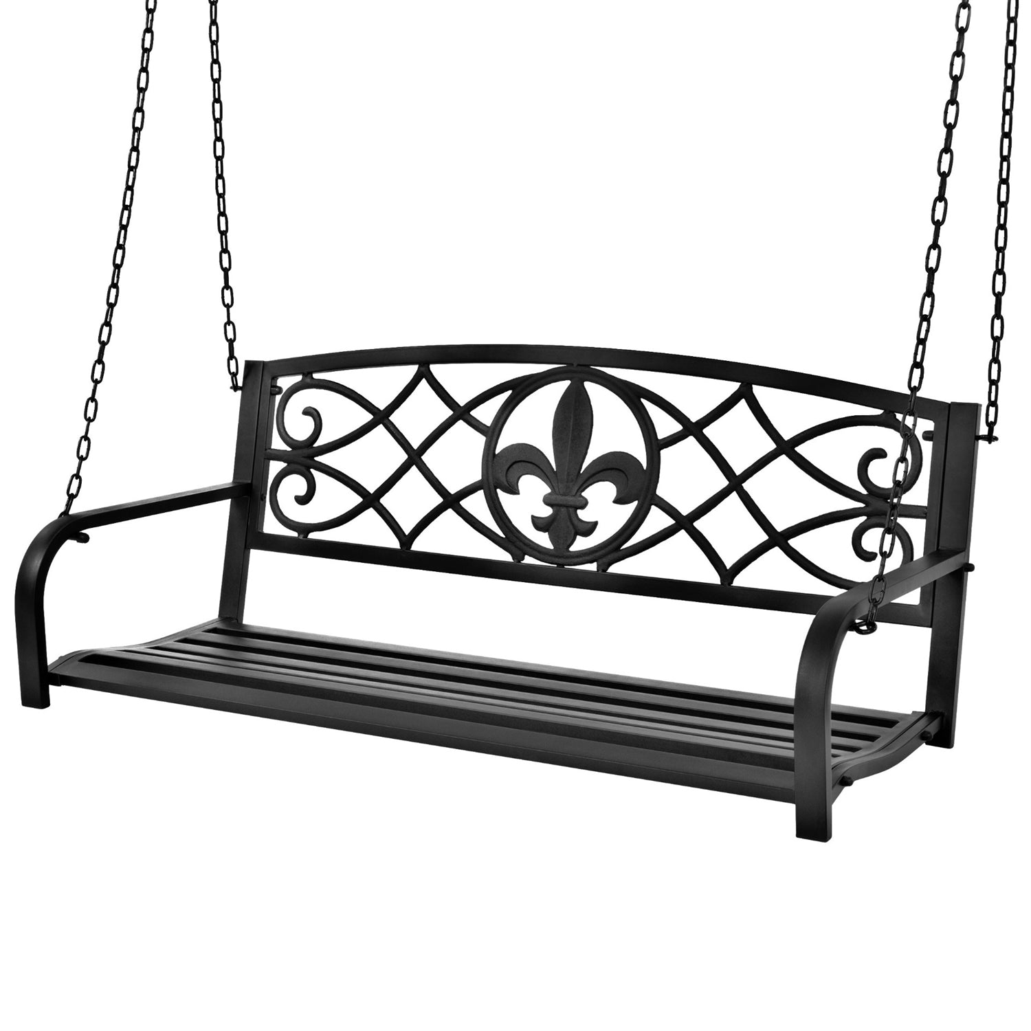 Fast Furnishings Farmhouse Black Sturdy 2 Seat Porch Swing Bench Scroll Accents