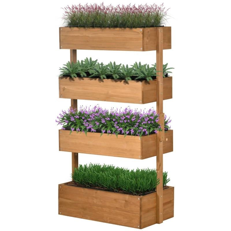 Fast Furnishings 4 Tier Vertical Wooden Planter Box Raised Bed Natural