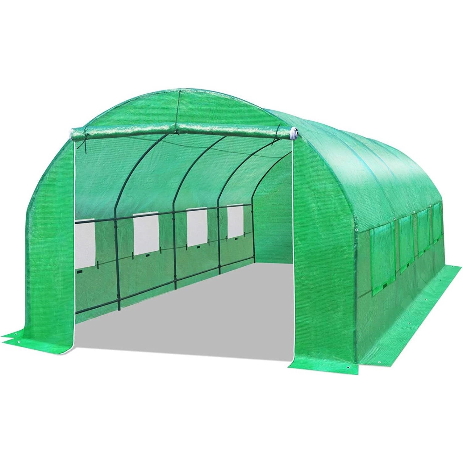 Fast Furnishings Outdoor Greenhouse 10 x 20 x 7 Ft with Heavy Duty Steel Frame and Green PE Cover