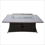 6 Seats Rectangular Fire Pit Table with Aluminum Top  Direct Wicker