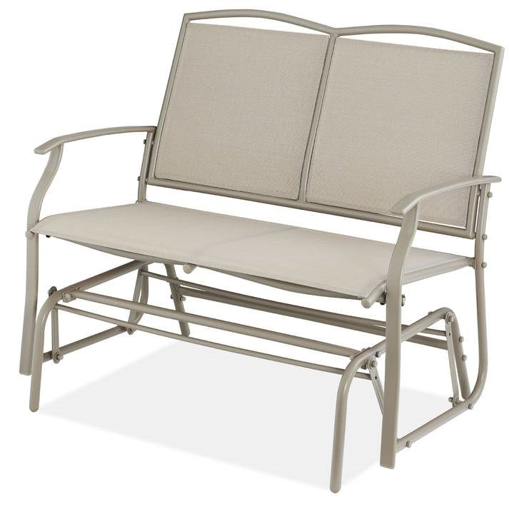 Fast Furnishings 2 Seat Mesh Patio Loveseat Swing Glider Rocker with Armrests in Taupe (Copy)