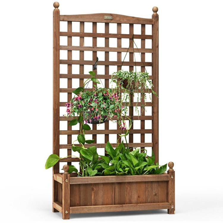 Fast Furnishings Solid Wood Farmhouse Garden Planter Box with 48-inch High Trellis