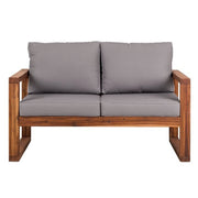 Fast Furnishings FarmHouse Modern Outdoor Acacia Loveseat with Grey Cushion